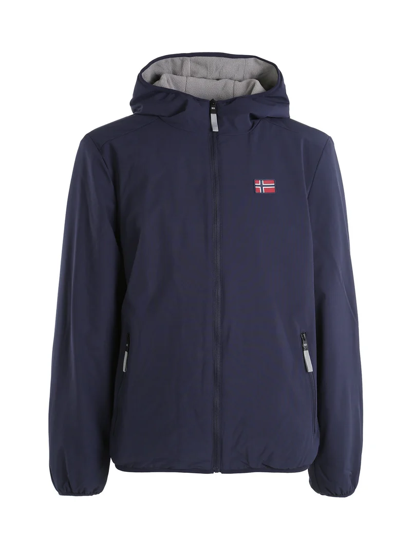 Giubbotto impermeabile da uomo con cappuccio e zip - blu scuro