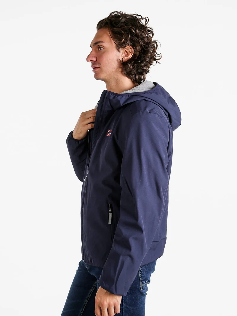 Giubbotto impermeabile da uomo con cappuccio e zip - blu scuro
