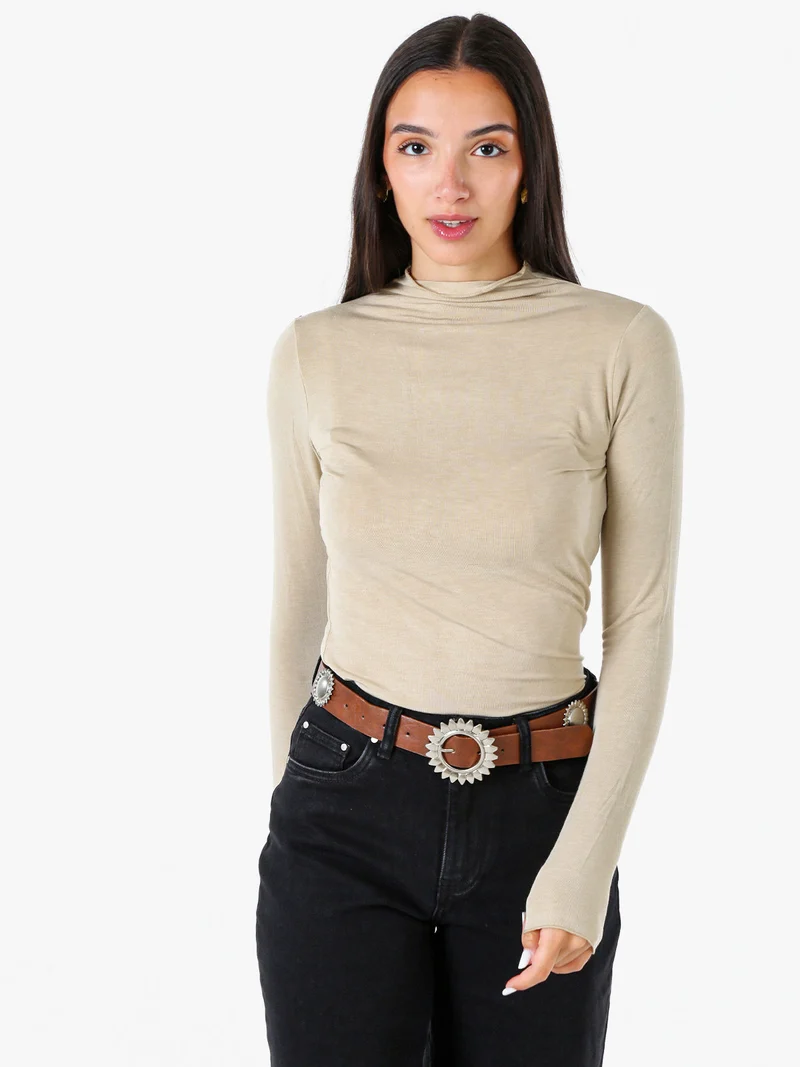 Maglia donna accollata a maniche lunghe - khaki