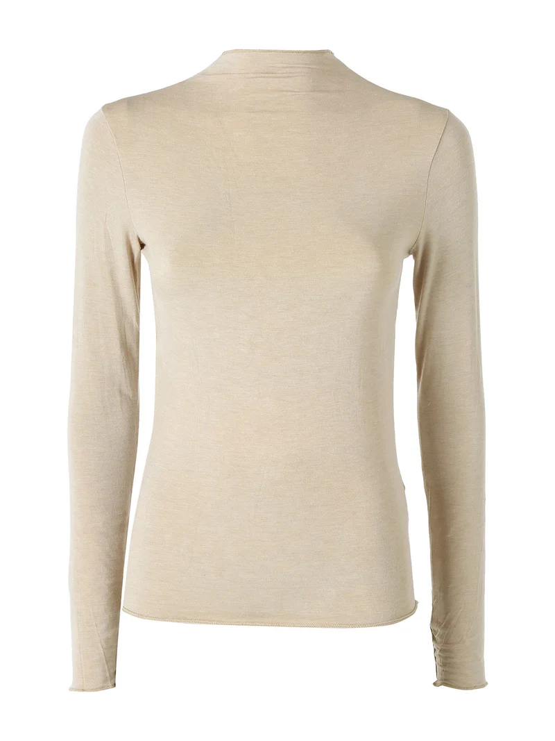 Maglia donna accollata a maniche lunghe - khaki