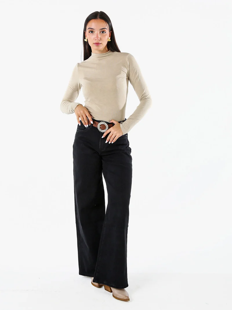 Maglia donna accollata a maniche lunghe - khaki