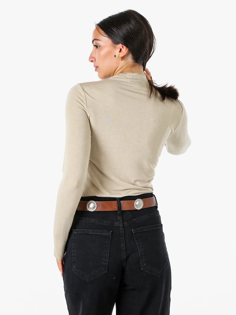 Maglia donna accollata a maniche lunghe - khaki