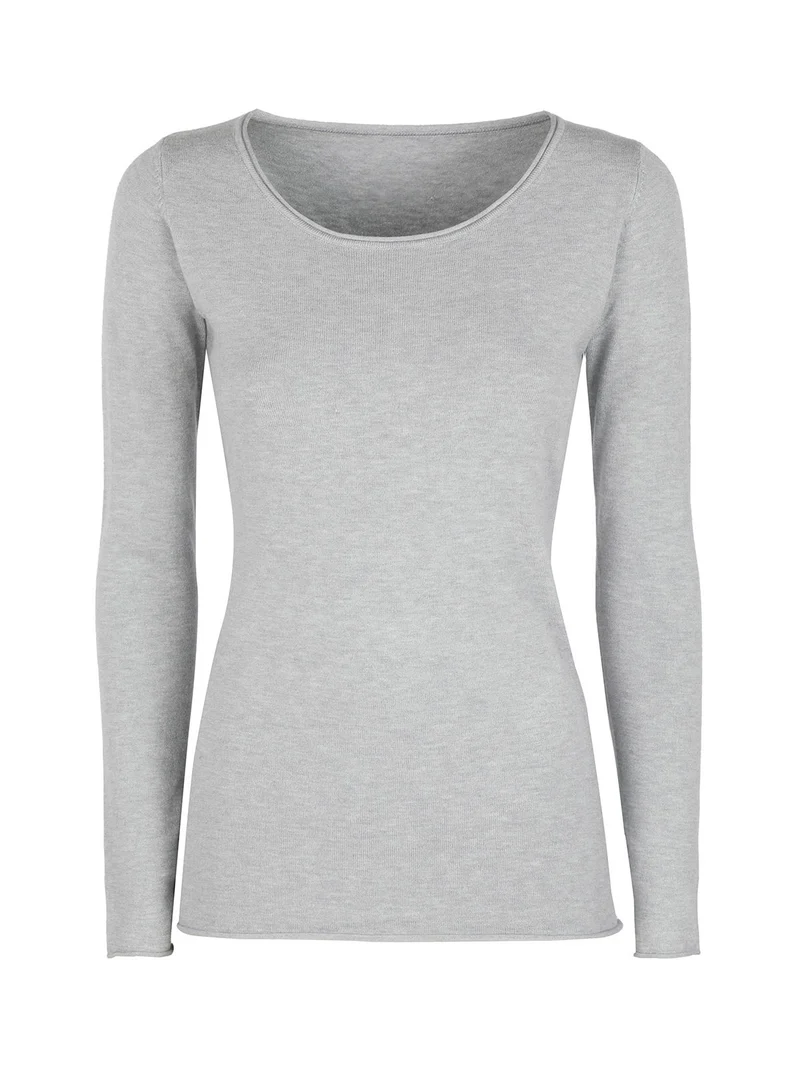 Pullover girocollo da donna in maglia - grigio