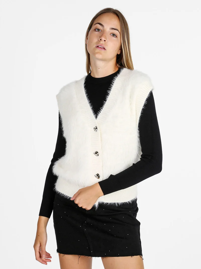 Gilet donna peloso - panna
