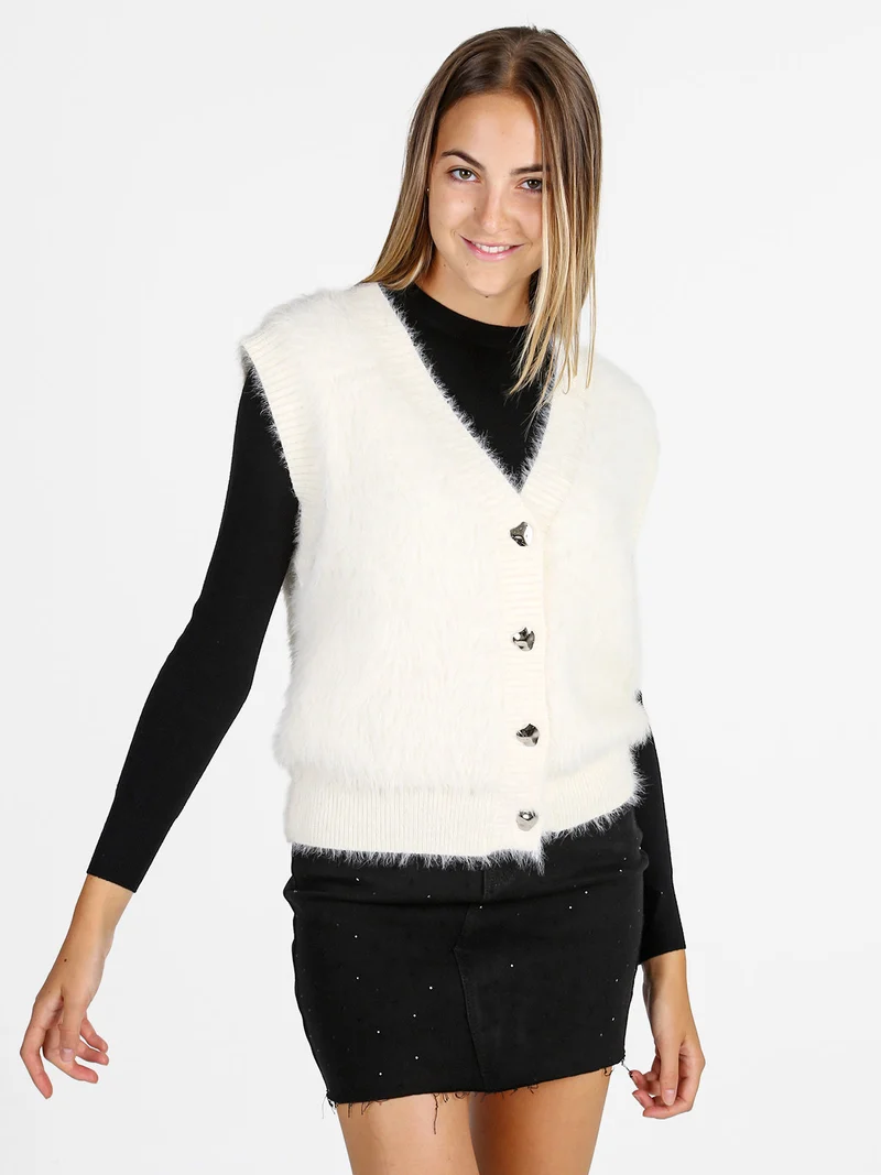 Gilet donna peloso - panna