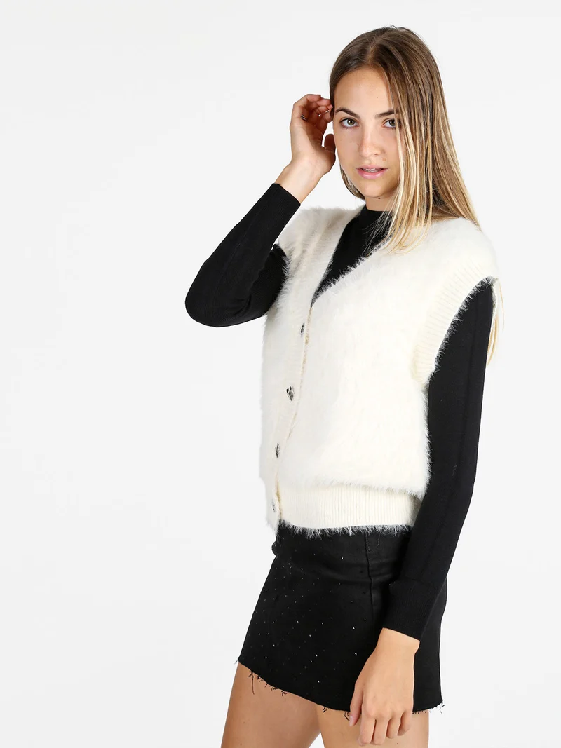 Gilet donna peloso - panna