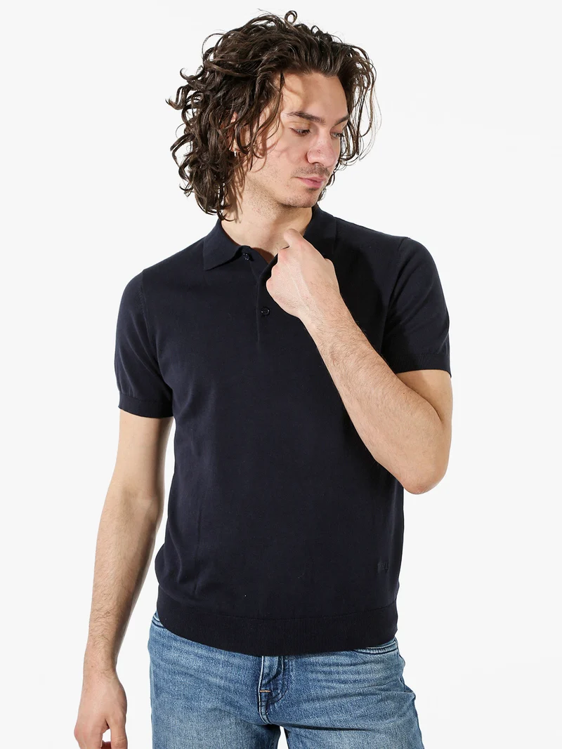 Polo da uomo in cotone a maniche corte - blu scuro