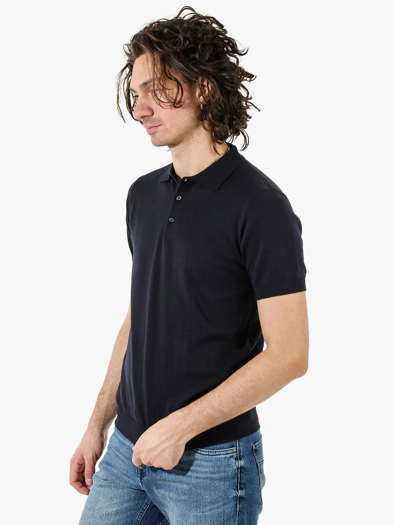Polo da uomo in cotone a maniche corte - blu scuro