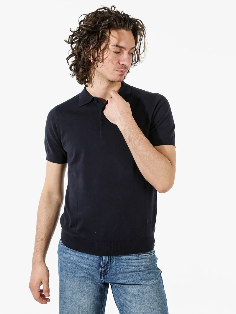 Polo da uomo in cotone a maniche corte - blu scuro