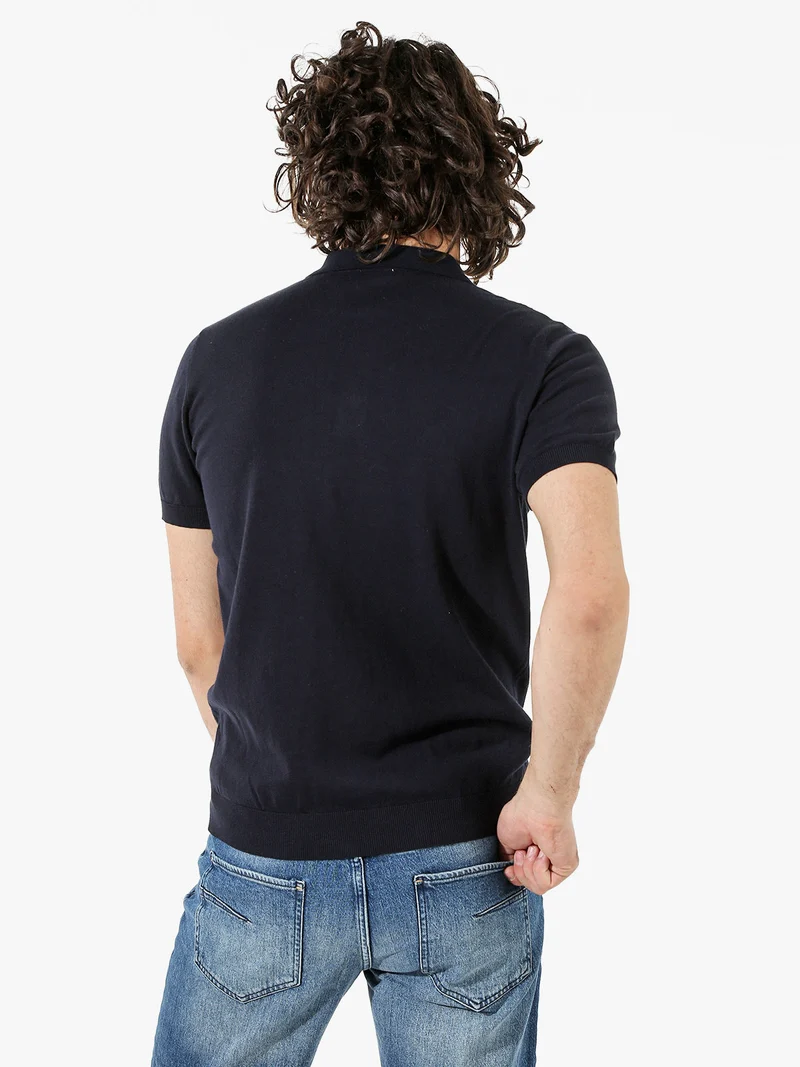 Polo da uomo in cotone a maniche corte - blu scuro