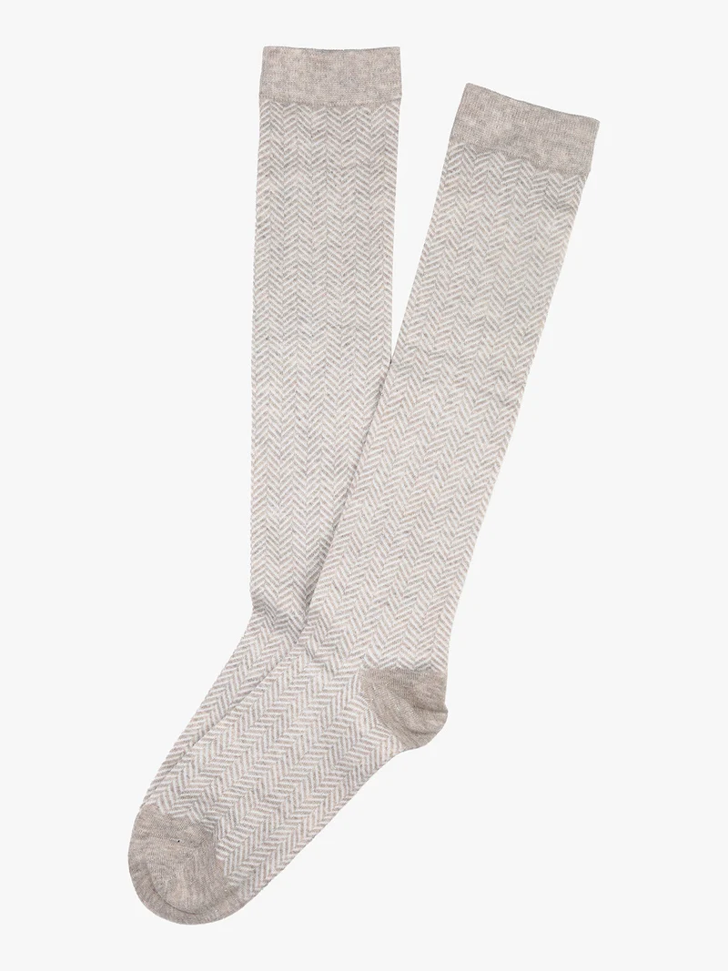 Calze lunghe da donna con stampa spigata e lurex - beige