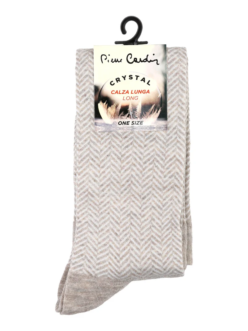 Calze lunghe da donna con stampa spigata e lurex - beige