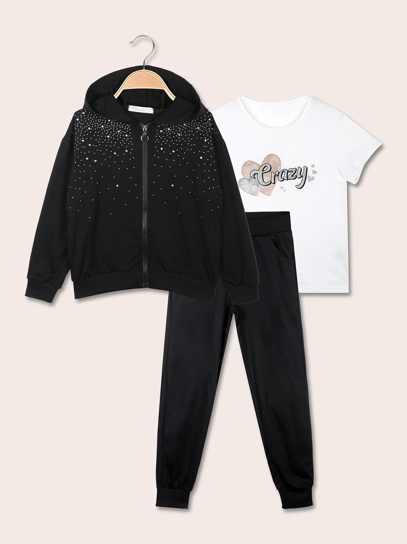 Completo da ragazza 3 pezzi con strass - nero