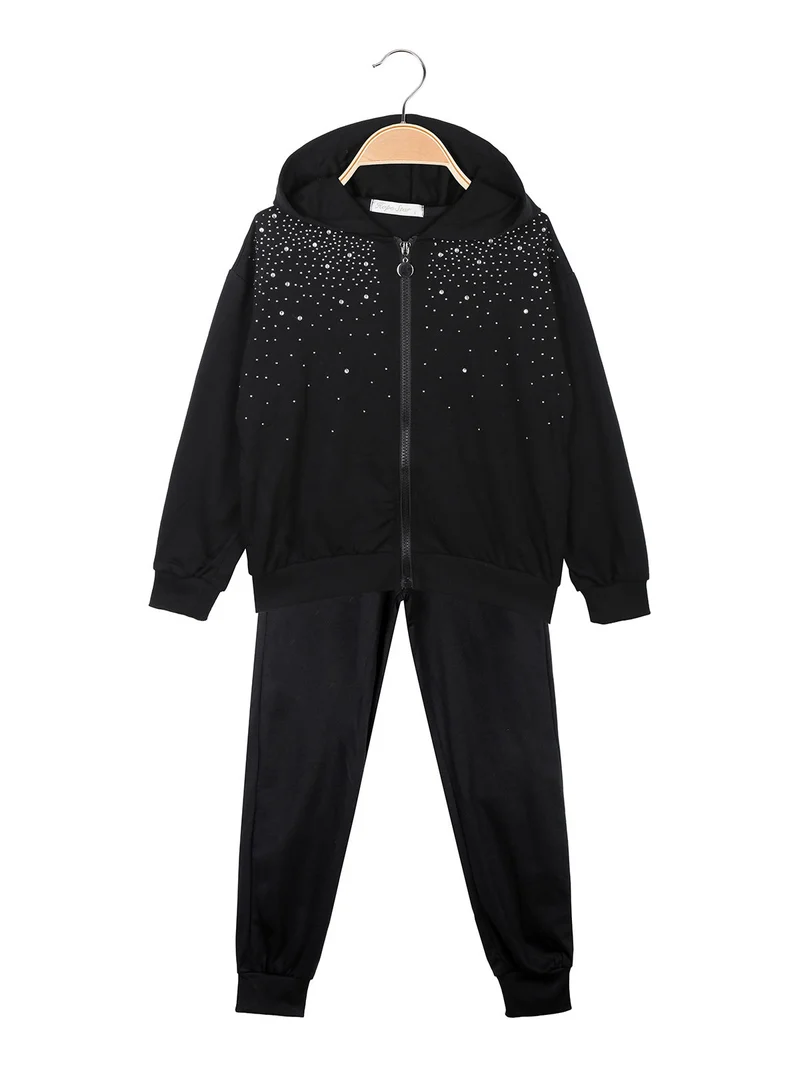 Completo da ragazza 3 pezzi con strass - nero