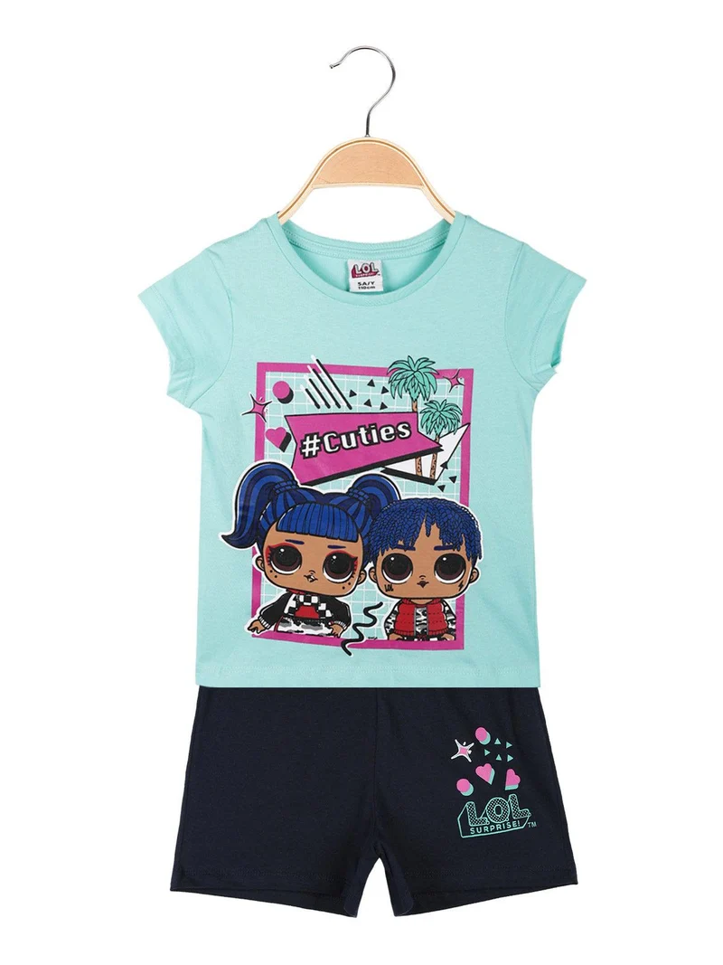 Completo corto bambina con stampa - acqua marina