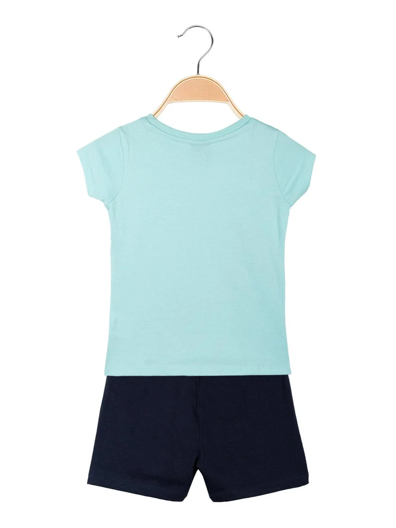 Completo corto bambina con stampa - acqua marina