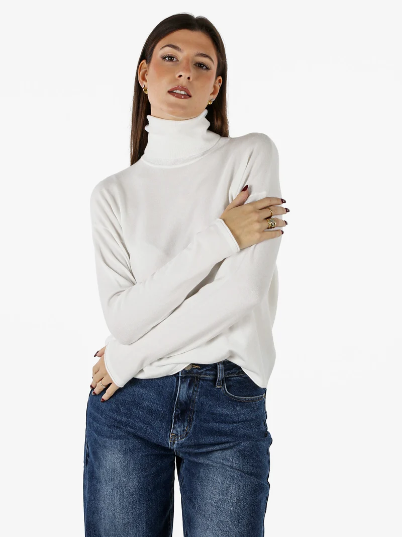 Maglia dolcevita da donna tinta unita - bianco