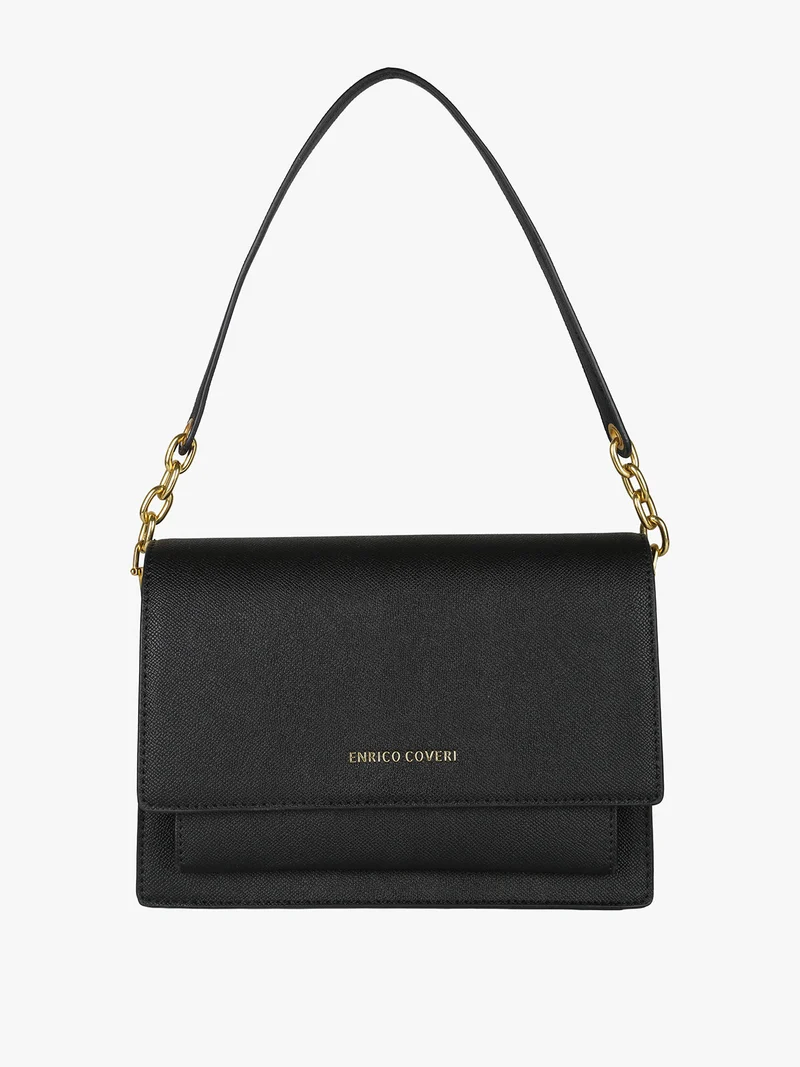 Borsa donna rigida in ecopelle con patta - nero
