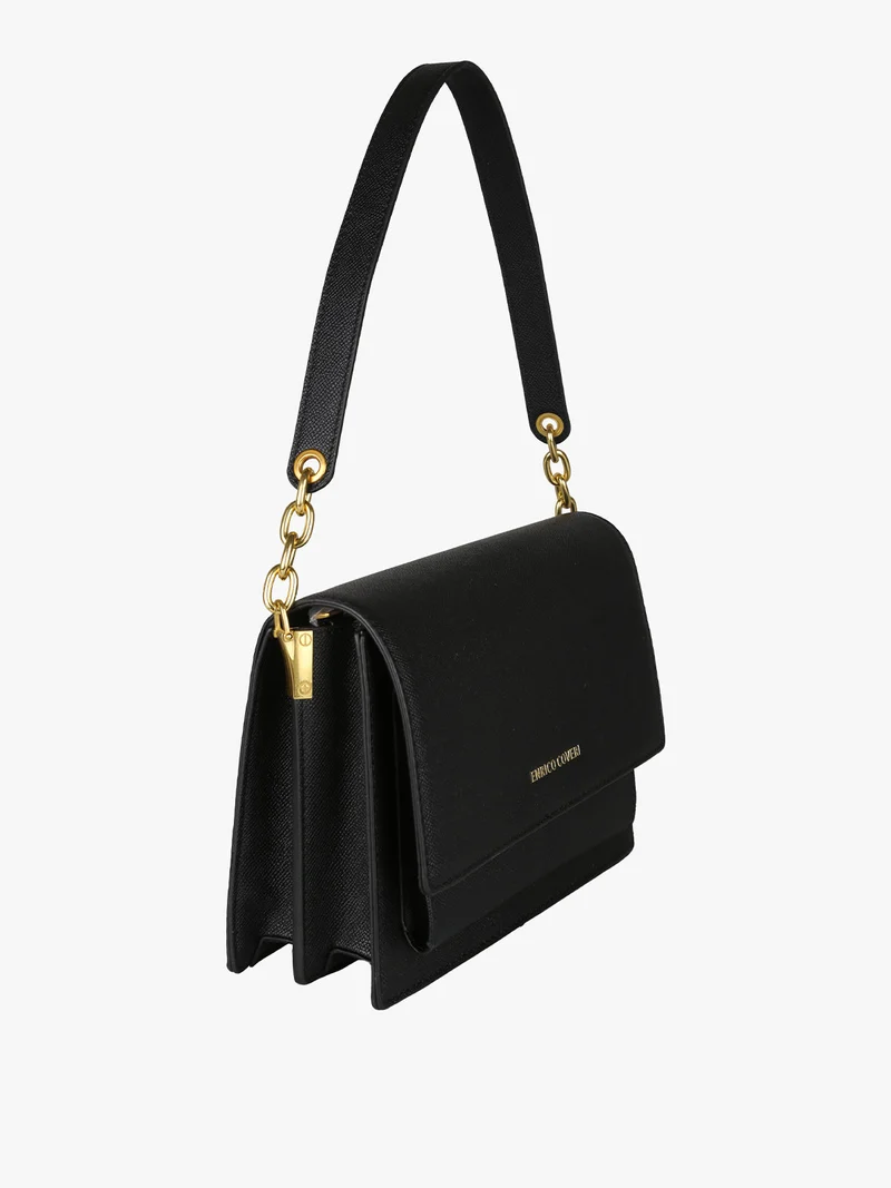 Borsa donna rigida in ecopelle con patta - nero