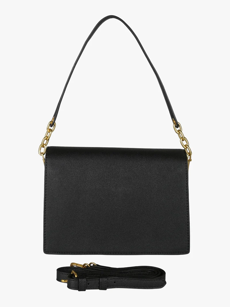 Borsa donna rigida in ecopelle con patta - nero