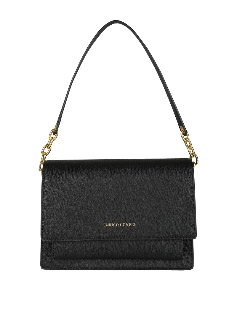 Borsa donna rigida in ecopelle con patta - nero