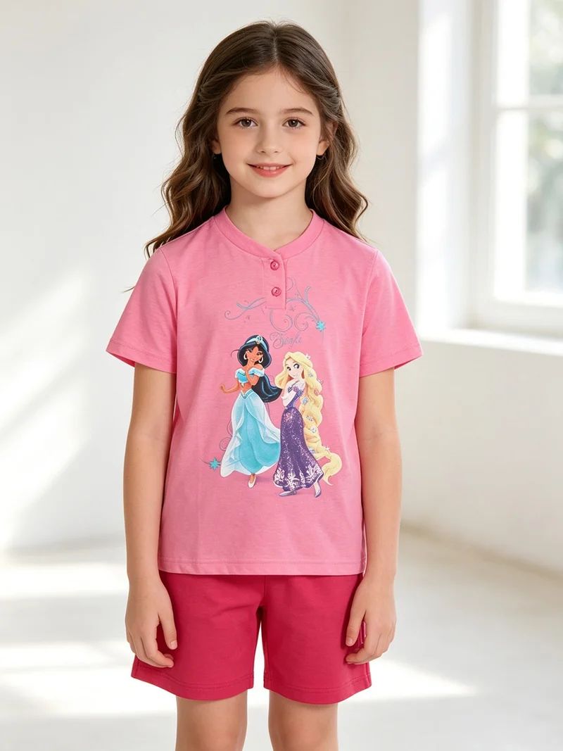 Completo corto da bambina in cotone - rosa
