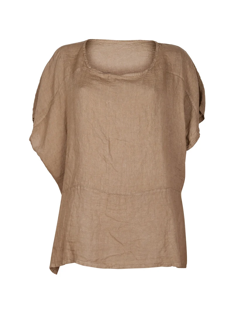Blusa donna in lino con maniche a pipistrello - cammello