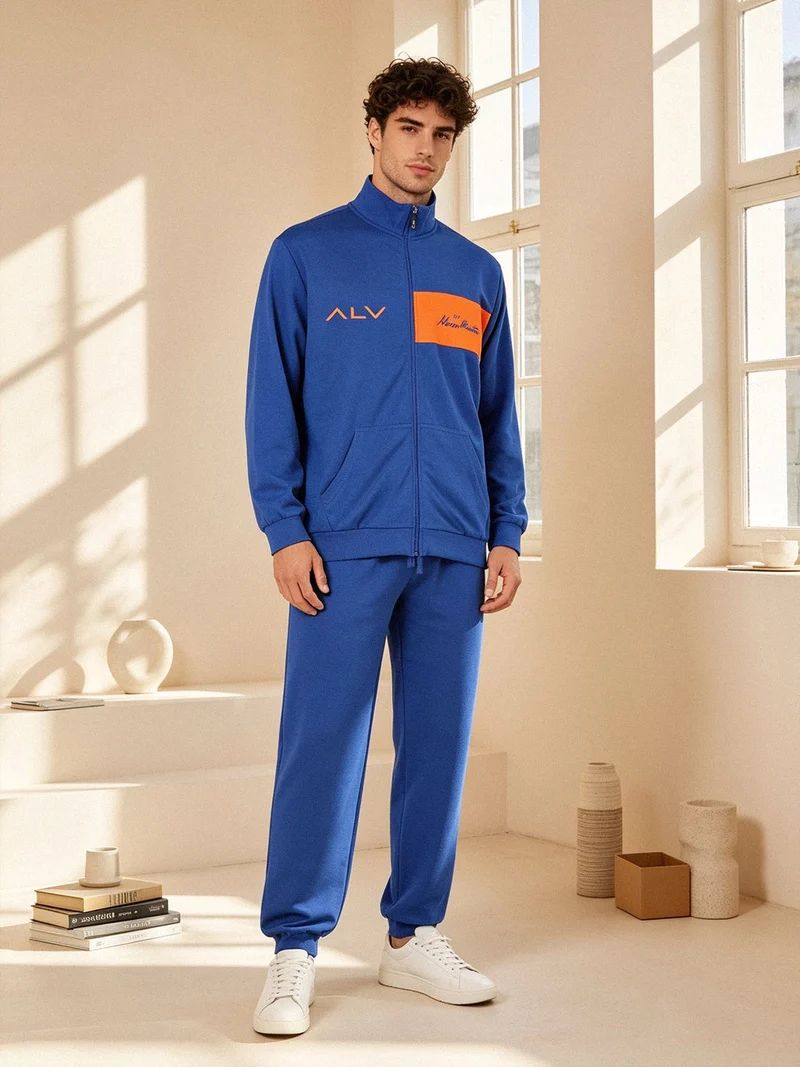 Tuta da uomo 2 pezzi in misto cotone con zip intera - blu