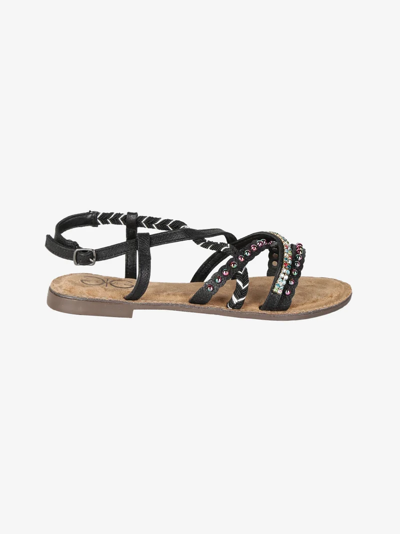 Sandali donna con fasce incrociate decorate - nero