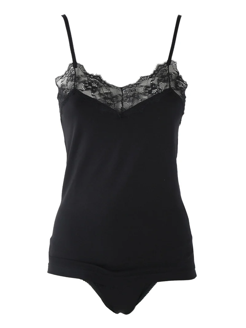 Completo intimo con top e slip in pizzo - nero