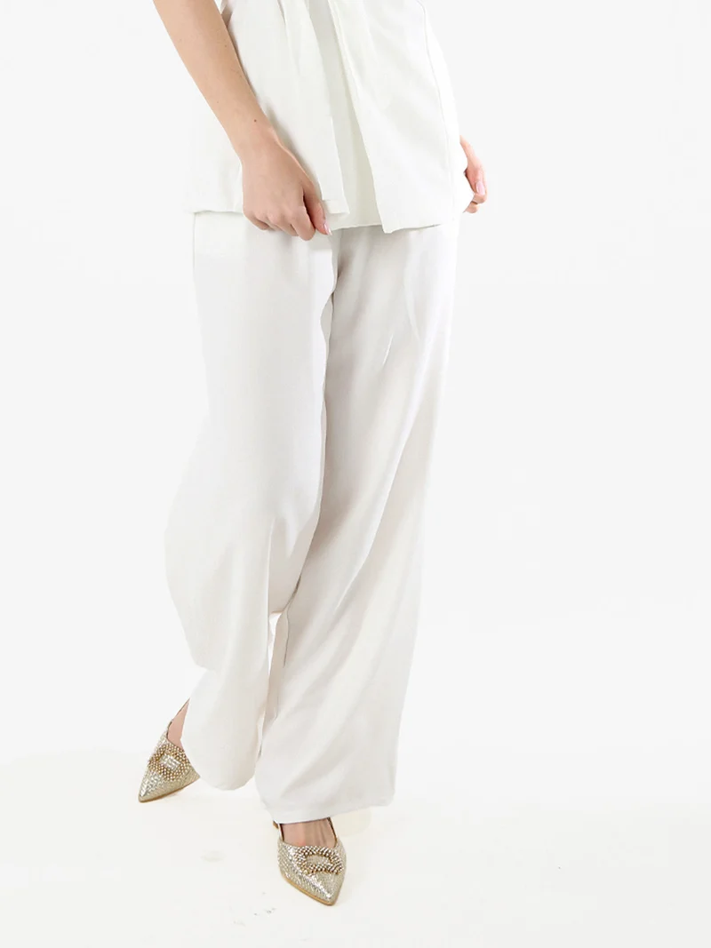 Pantaloni casual da donna a gamba larga - bianco