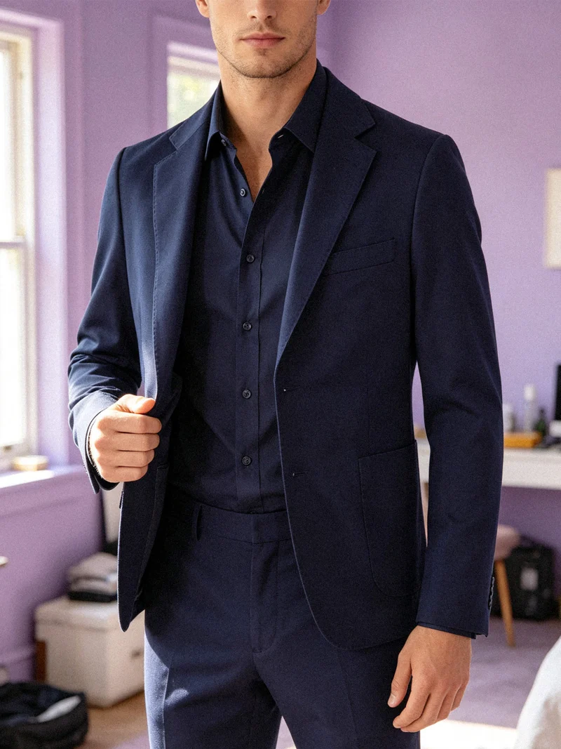 Blazer uomo in cotone tinta unita - blu