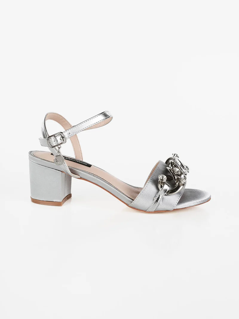 Sandali donna con tacco in raso - argento