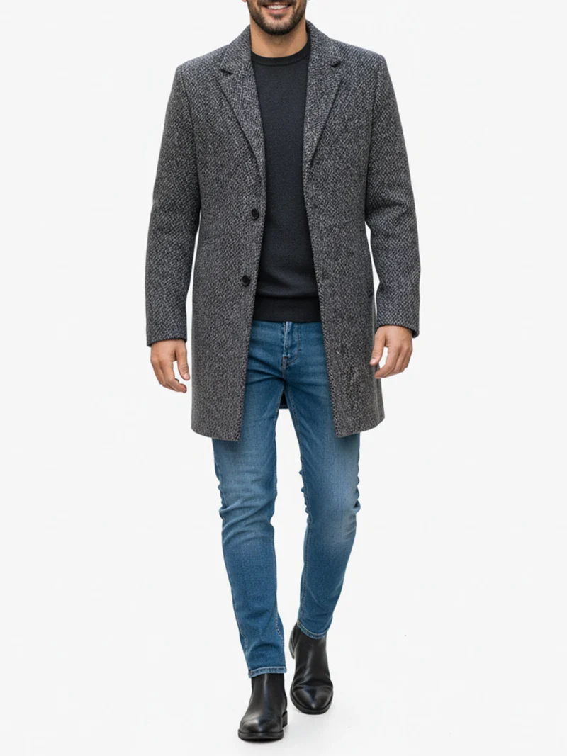 Cappotto classico da uomo effetto lana - grigio scuro