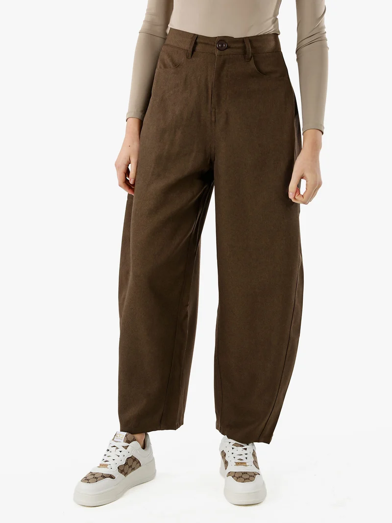 Pantaloni donna leggeri a palloncino con vita alta - moro