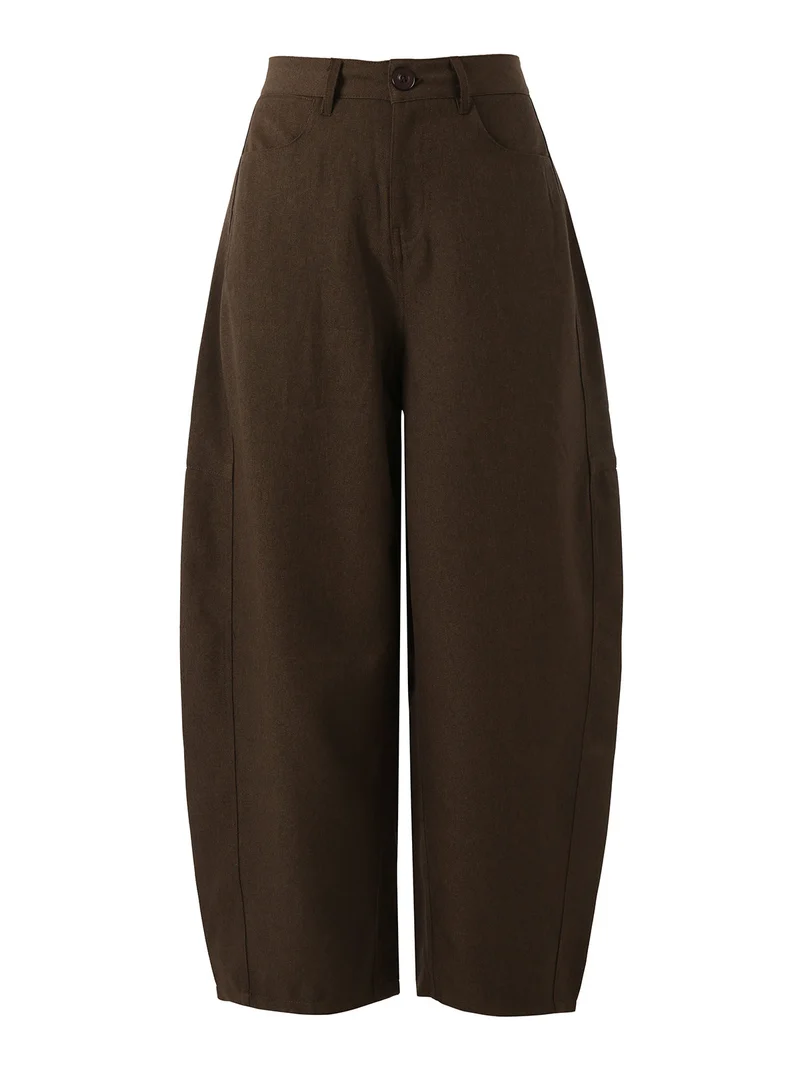 Pantaloni donna leggeri a palloncino con vita alta - moro