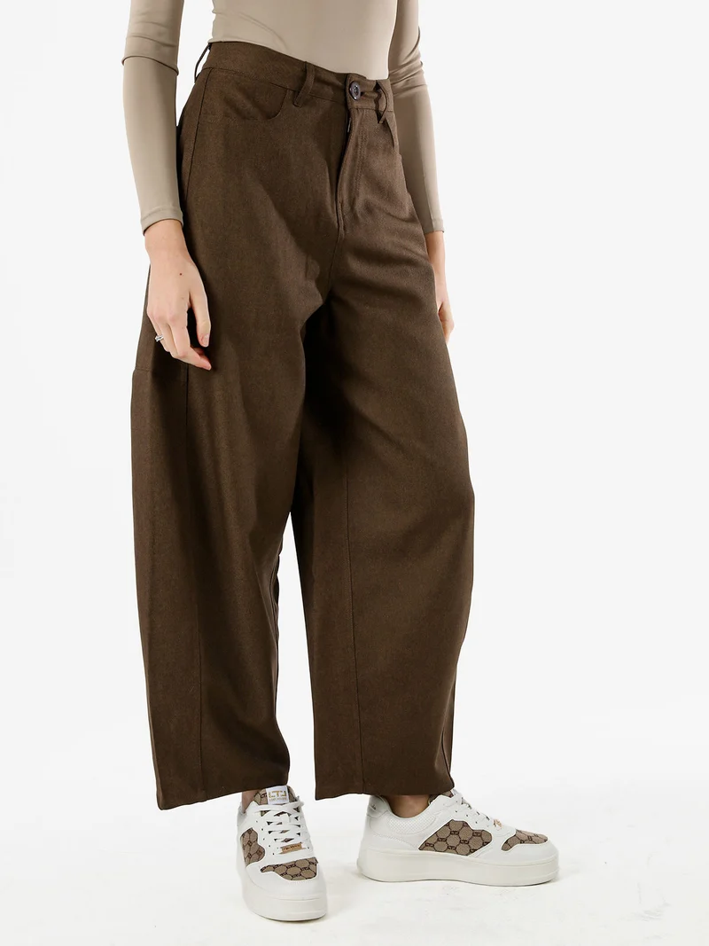 Pantaloni donna leggeri a palloncino con vita alta - moro