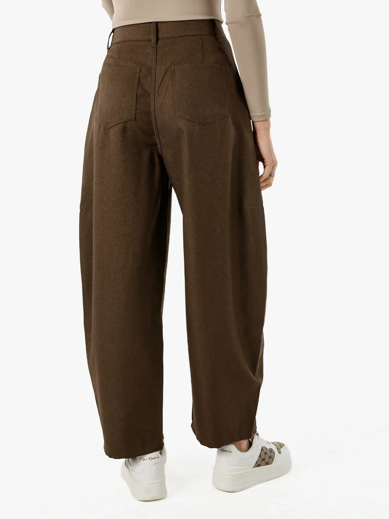 Pantaloni donna leggeri a palloncino con vita alta - moro