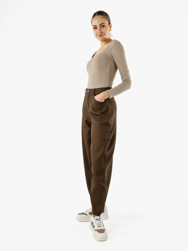 Pantaloni donna leggeri a palloncino con vita alta - moro