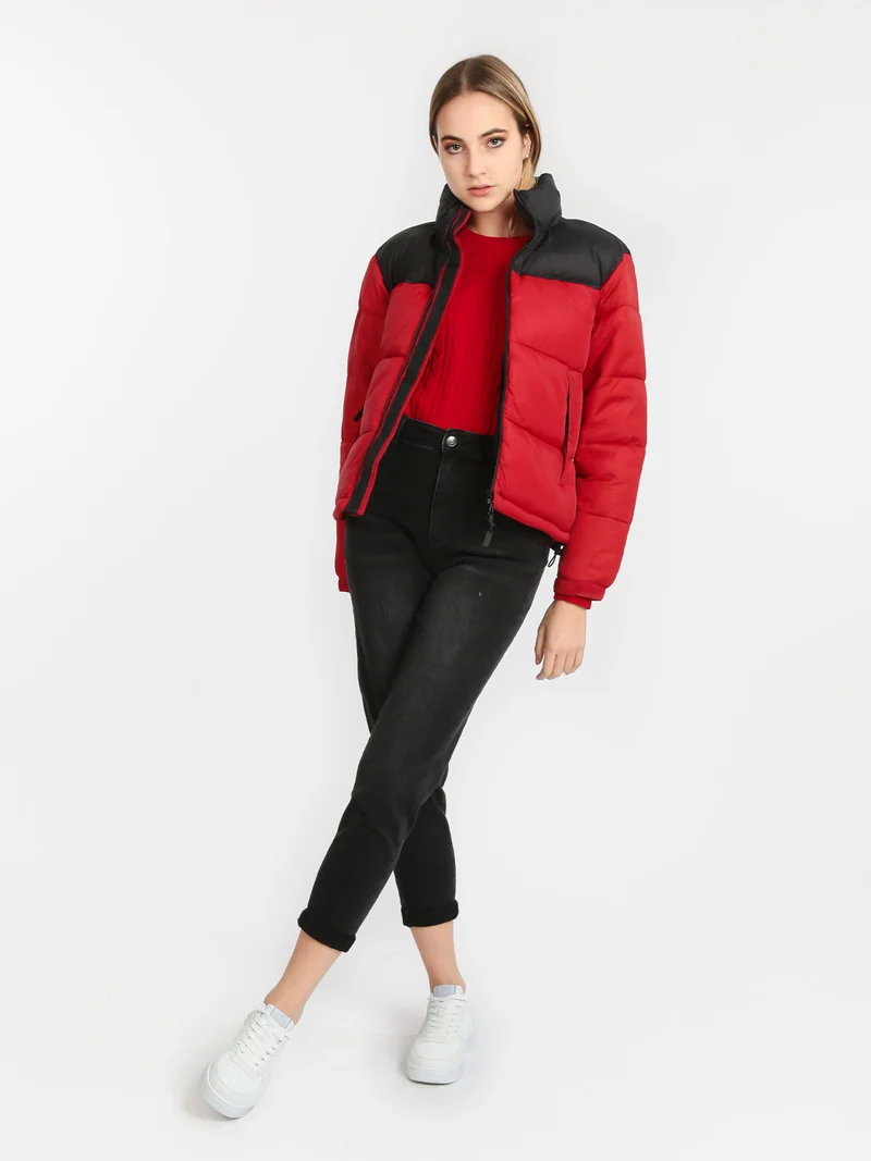 Giubbotto donna bicolor imbottito - rosso
