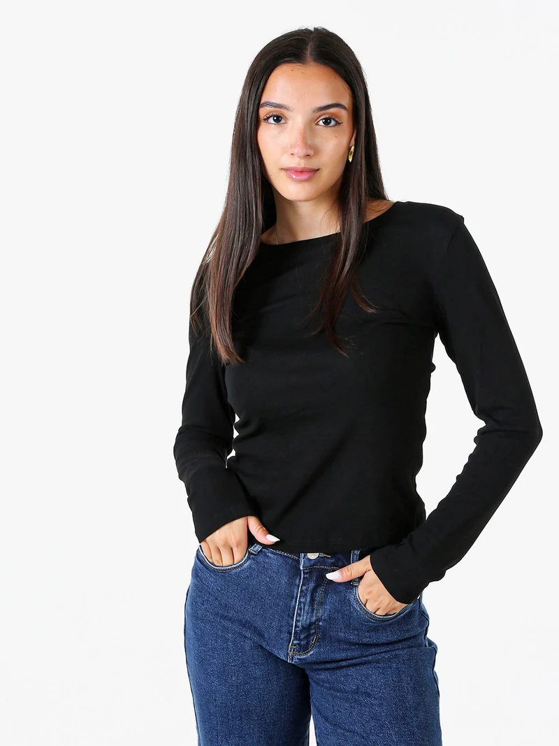 T-shirt donna a maniche lunghe con scollo tondo - nero