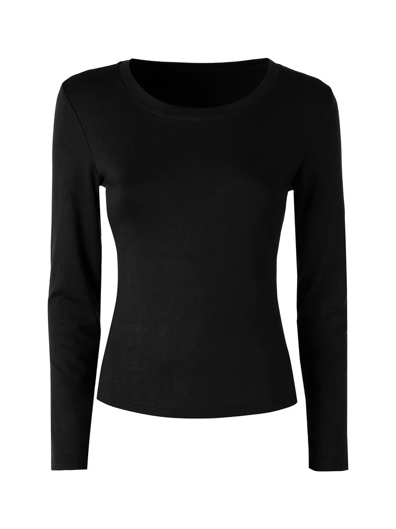 T-shirt donna a maniche lunghe con scollo tondo - nero