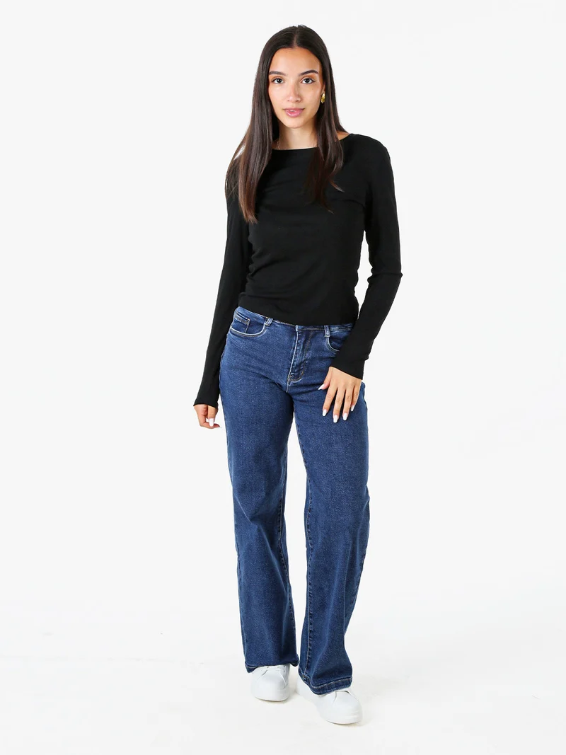 T-shirt donna a maniche lunghe con scollo tondo - nero