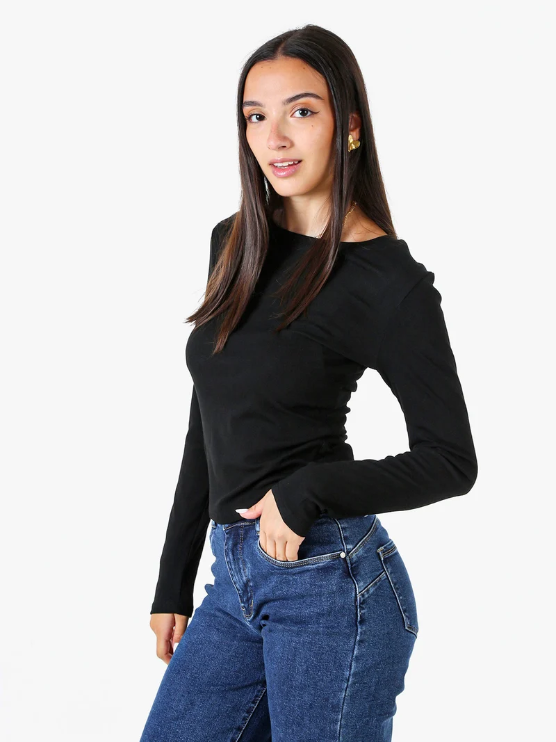 T-shirt donna a maniche lunghe con scollo tondo - nero