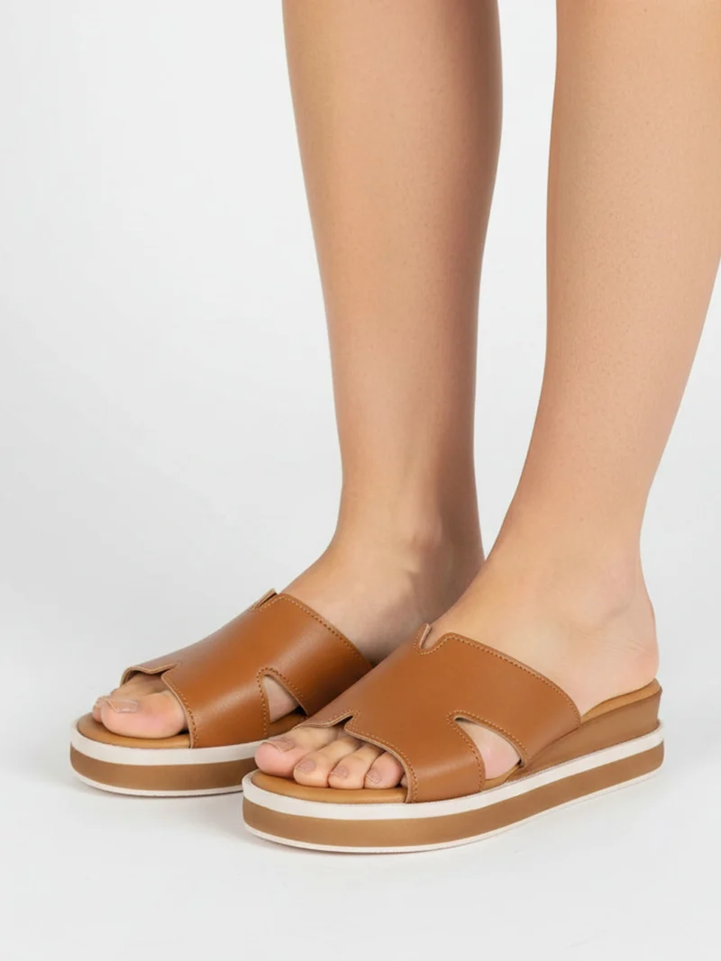 Ciabatte donna con platform - cuoio