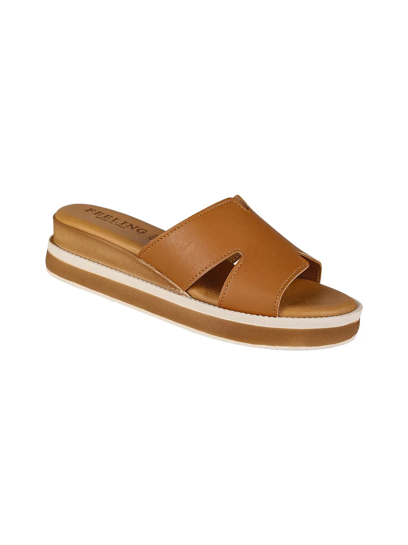 Ciabatte donna con platform - cuoio