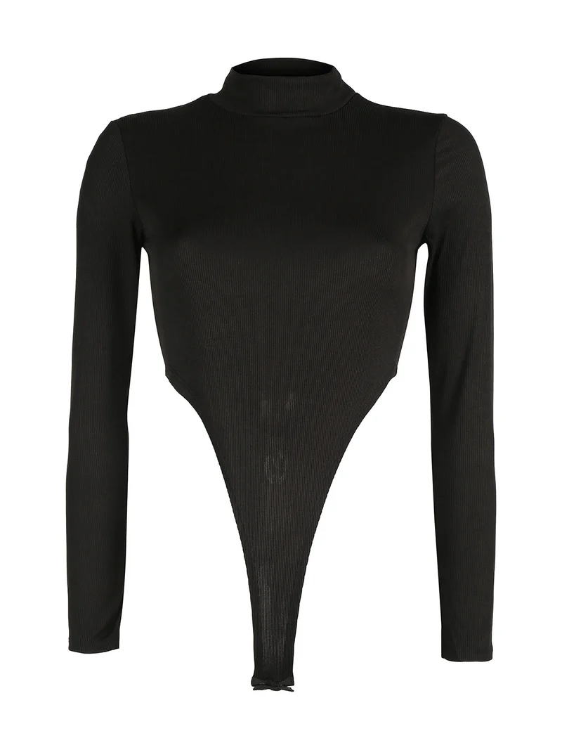 Body donna a collo alto con maniche lunghe - nero
