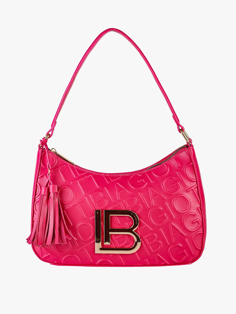 Borsa donna a mezzaluna con nappine - fucsia