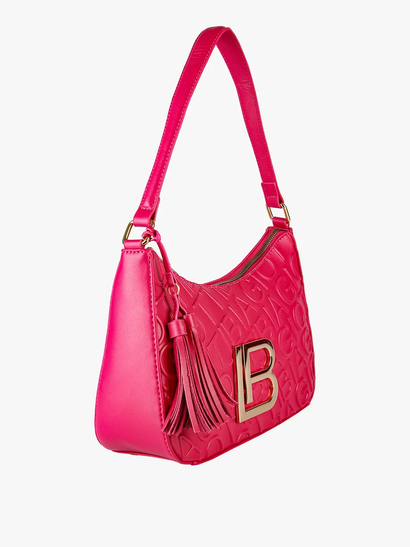 Borsa donna a mezzaluna con nappine - fucsia