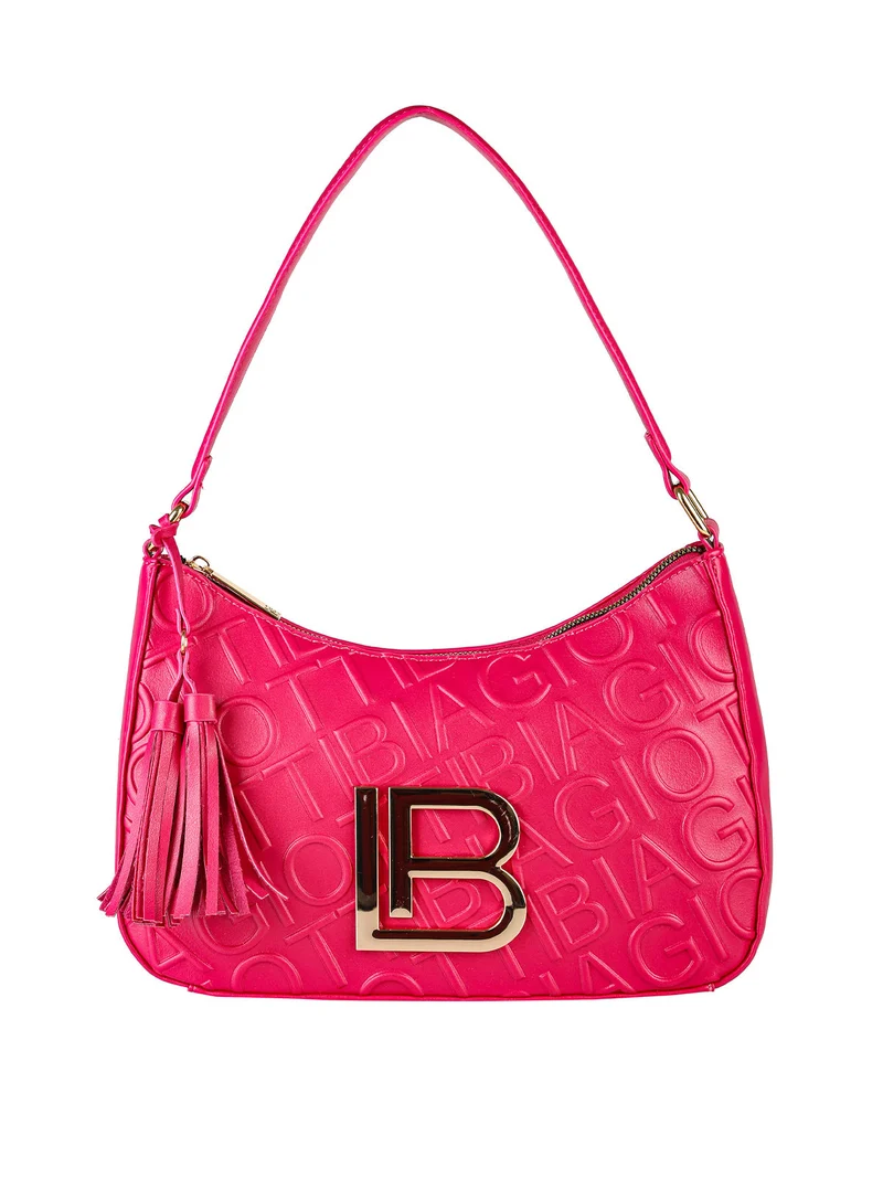 Borsa donna a mezzaluna con nappine - fucsia